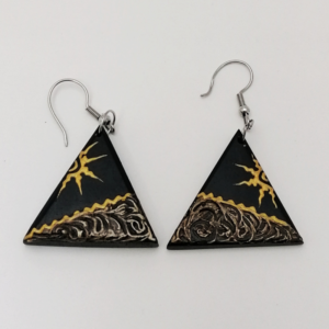 cercei din lemn, pictat, soare, mare