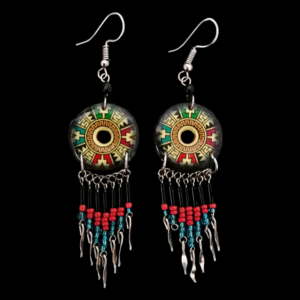 Cercei lungi handmade din ceramică și margele, fabricați în Ecuador Otavalo, cu sârmă de alpaca și opritoare de silicon.